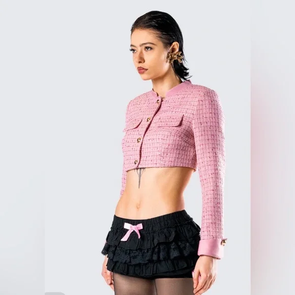 Finesse Pippa Pink Tweed Cropped Jacket size 2X FE1 - Picture 5 of 10